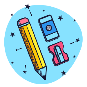 pencil, eraser and pencil sharpener illustration